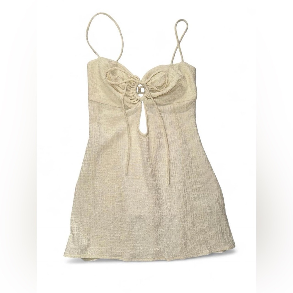 Cream Textured Sleeveless Open Back Top